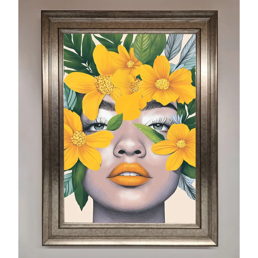 Yellow Flowers Head Framed Poster - A3 (29.7 x 42 cm) / Silver - Framed Print