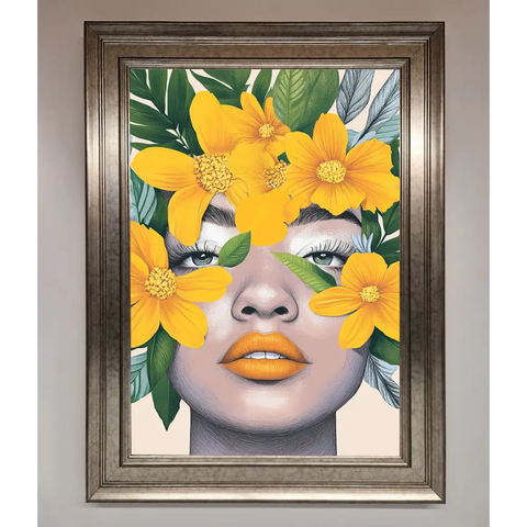 Yellow Flowers Head Framed Poster - A3 (29.7 x 42 cm) / Silver - Framed Print