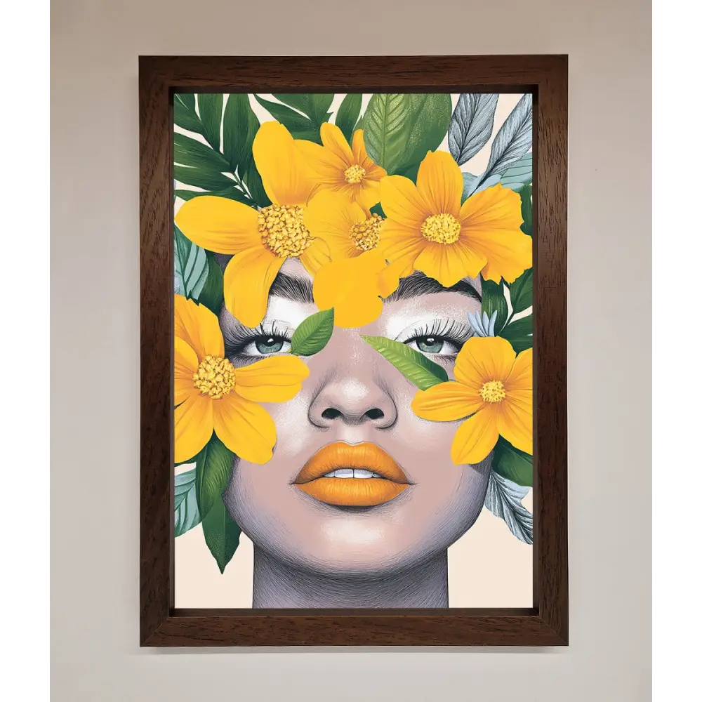 Yellow Flowers Head Framed Poster - A3 (29.7 x 42 cm) / Walnut - Framed Print