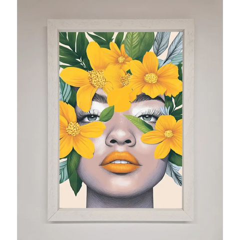 Yellow Flowers Head Framed Poster - A3 (29.7 x 42 cm) / White - Framed Print