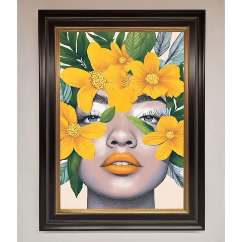 Yellow Flowers Head Framed Poster - B0 (100 x 141 cm) / Black Gold - Framed Print