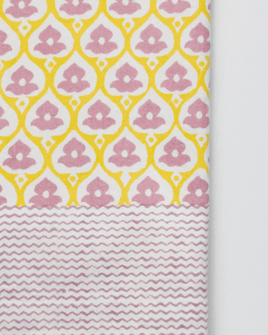 Yellow Floral Block Print Cotton Tablecloth