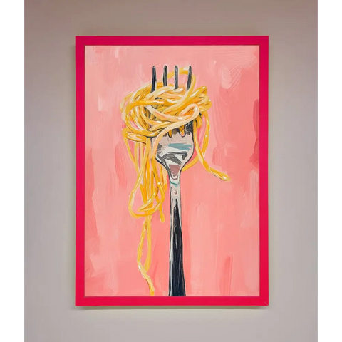 Yes To Spaghetti Framed Print - B0 (100 x 141 cm) / Neon Pink - Framed Print