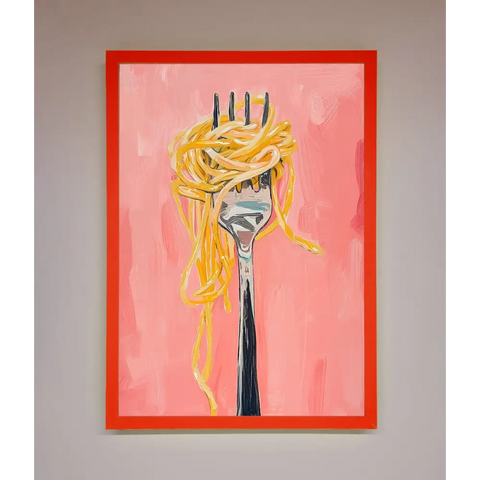 Yes To Spaghetti Framed Print - B0 (100 x 141 cm) / Neon Red - Framed Print