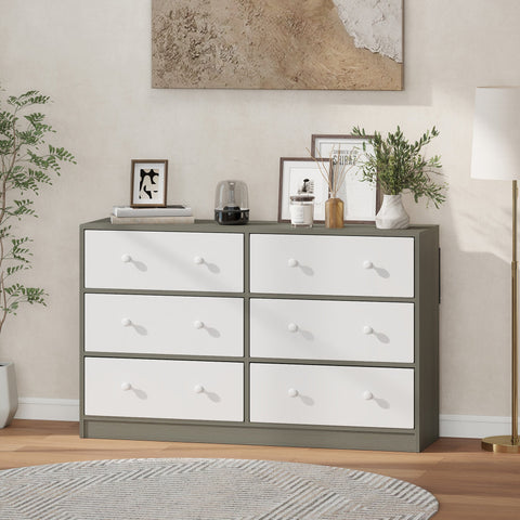HOMCOM Chest of Drawers, Dresser with 6 Fabric Drawers - White and Grey
