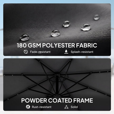 Outsunny 3 m Cantilever Parasol with Solar LED Lights Garden Umbrella with Cross Base, Black