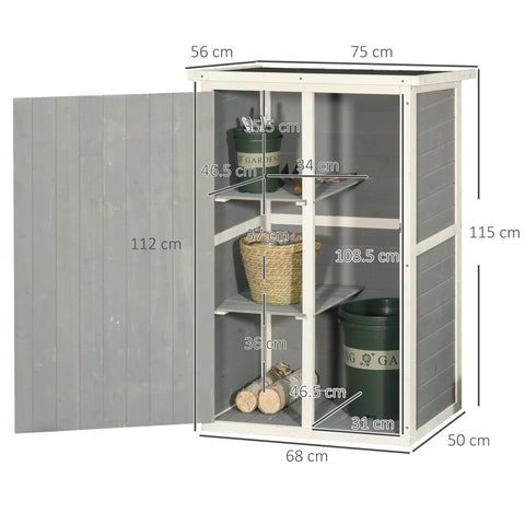 Outsunny Wooden Small Shed, Garden Storage Shed with Shelves and Bolt Latch, 75L x 56W x115H cm, Grey