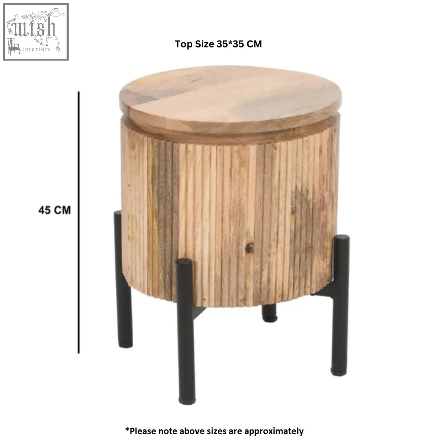 Rustic york solid wood bedside table with natural wood top and black metal legs for a stylish solid wood look