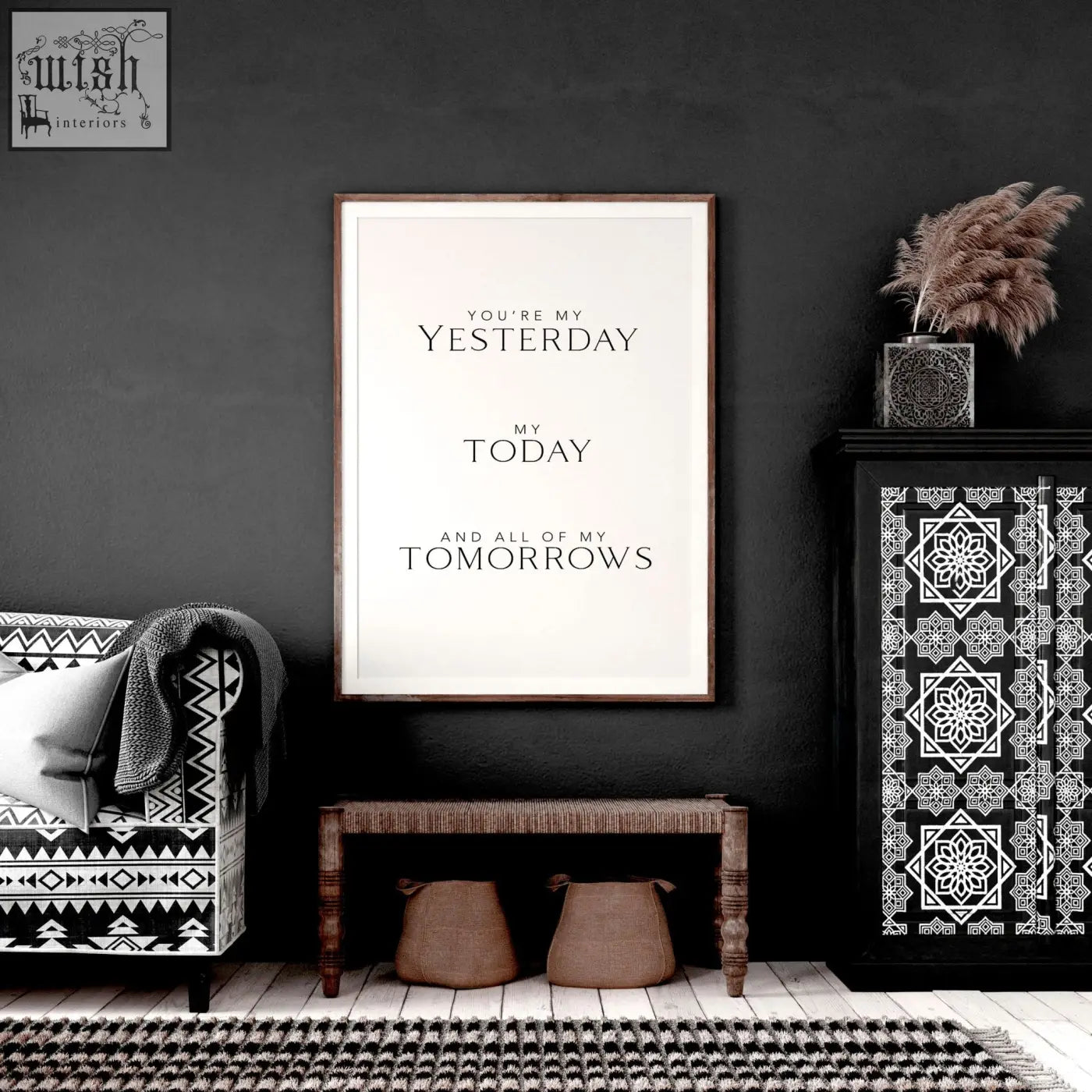 A framed wall art print with minimalist black serif text on off-white titled you will forever be my always wall art print