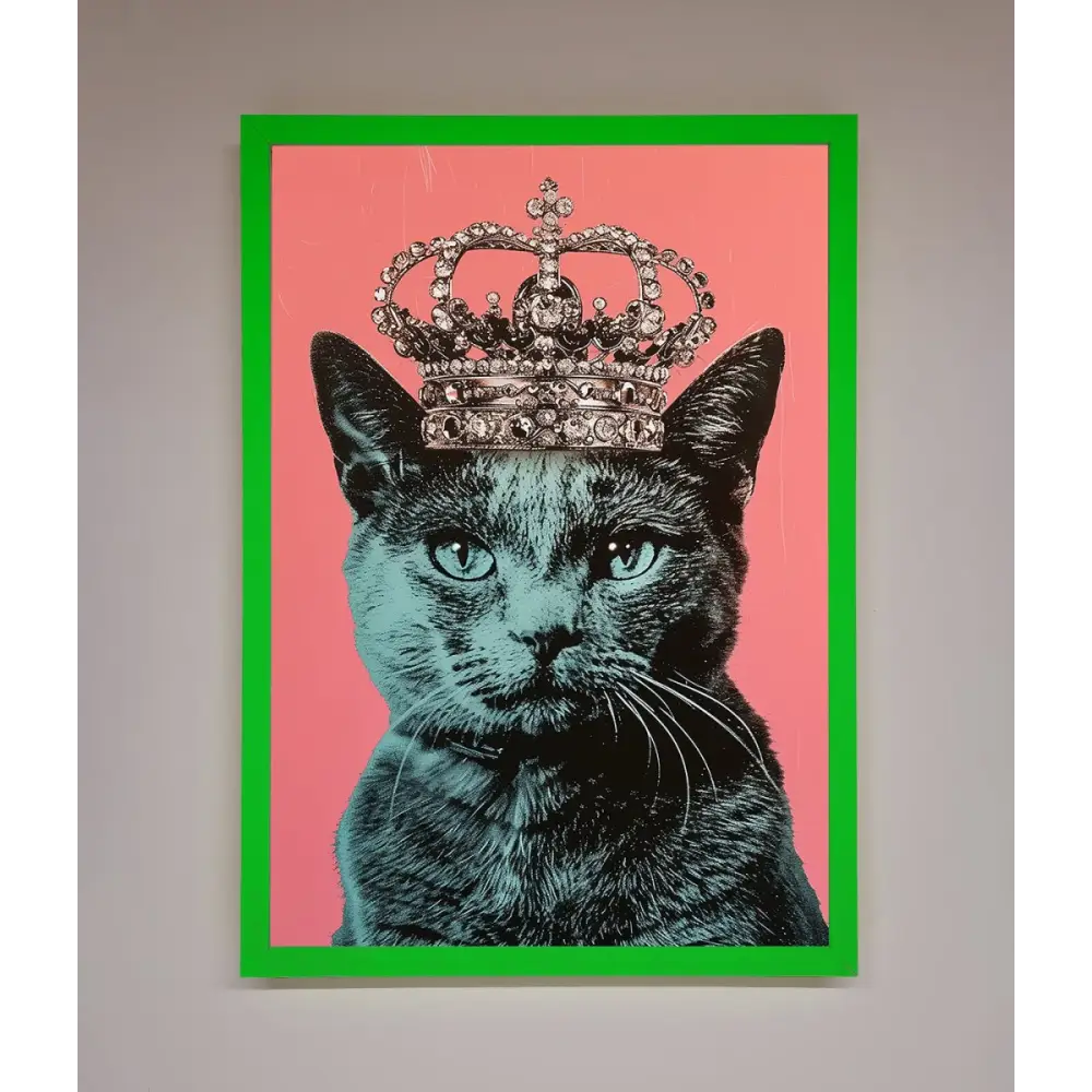 Your Majesty Cat Framed Print - B0 (100 x 141 cm) / Neon Dark Green - Framed Print