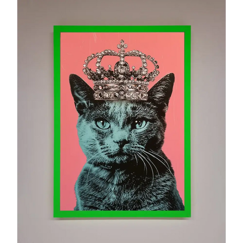 Your Majesty Cat Framed Print - B0 (100 x 141 cm) / Neon Dark Green - Framed Print