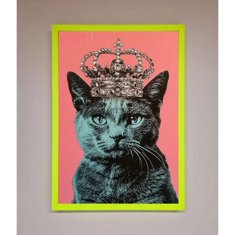Your Majesty Cat Framed Print - B0 (100 x 141 cm) / Neon Green - Framed Print