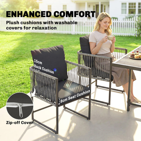 Outsunny 4-Seater Garden Dining Set, Rattan Outdoor Furniture with Space-Saving Chairs and Thick Cushions for Patio Balcony, Black