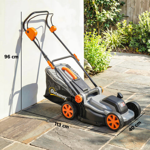 Outsunny 18V Cordless Lawnmower with 2 x 4Ah Batteries, Battery Lawn Mower with 34cm Cutting Width, Mulching Feature