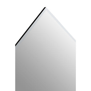 Yula art deco wall mirror with silver finish frame featuring a sleek minimalist house-shaped design and reflective glass surface