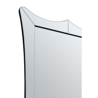 A sleek yula curved rectangular wall mirror with a thin black frame and a modern curved top edge for any room