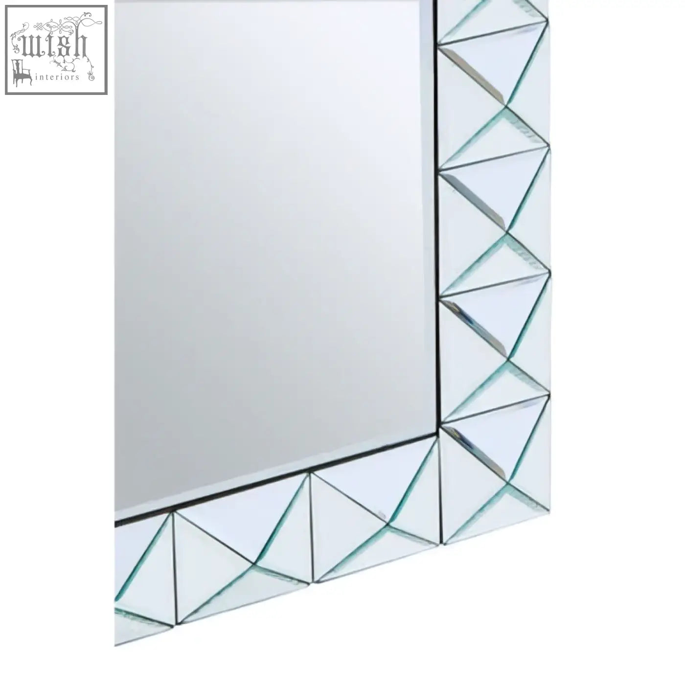 Geometric glass yula pyramid wall mirror with a faceted triangular pattern frame perfect for stylish decor