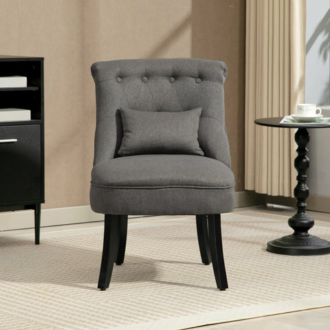 HOMCOM Fabric Single Sofa Dining Chair Tub Chair Upholstered W/ Pillow Solid Wood Leg Home Living Room Furniture Charcoal Grey