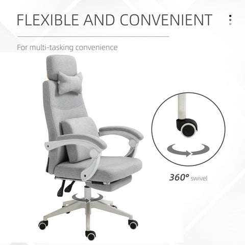 Vinsetto Office Chair, Ergonomic Desk Chair, High Back Fabric Work Chair with 160\'c2\'b0 Reclining Backrest, Retractable Footrest, Neck and Lumbar Pillow for Home and Study, Grey