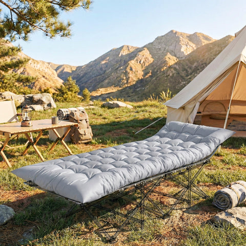 Outsunny Sleeping Mat, Foldable Camping Mattress Pad with Elastic Straps, Light Grey