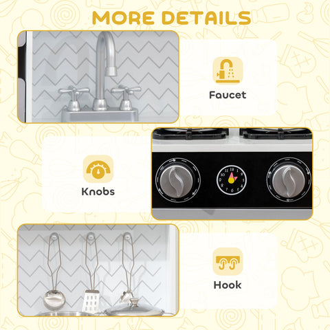 AIYAPLAY Kids Play Kitchen with Sound, Ice/Coffee Maker, Utensils, Microwave, Stainless Steel Utensils, for 3-6 Years