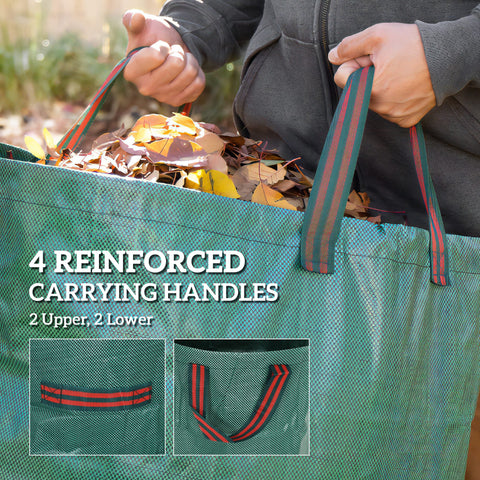 Outsunny Garden Waste Bags, 300L x 3 Heavy Duty Garden Bags, Foldable and Reusable Garden Sacks with Handles for Collecting Garden Waste, Plant Waste Grass and Leaves, Green