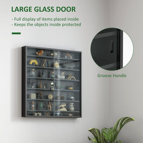 HOMCOM Six Shelf Display Cabinet, with Glass Doors - Black