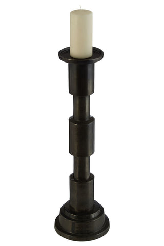 Black metal zac medium candle holder with a cream-colored pillar medium candle for stylish decor