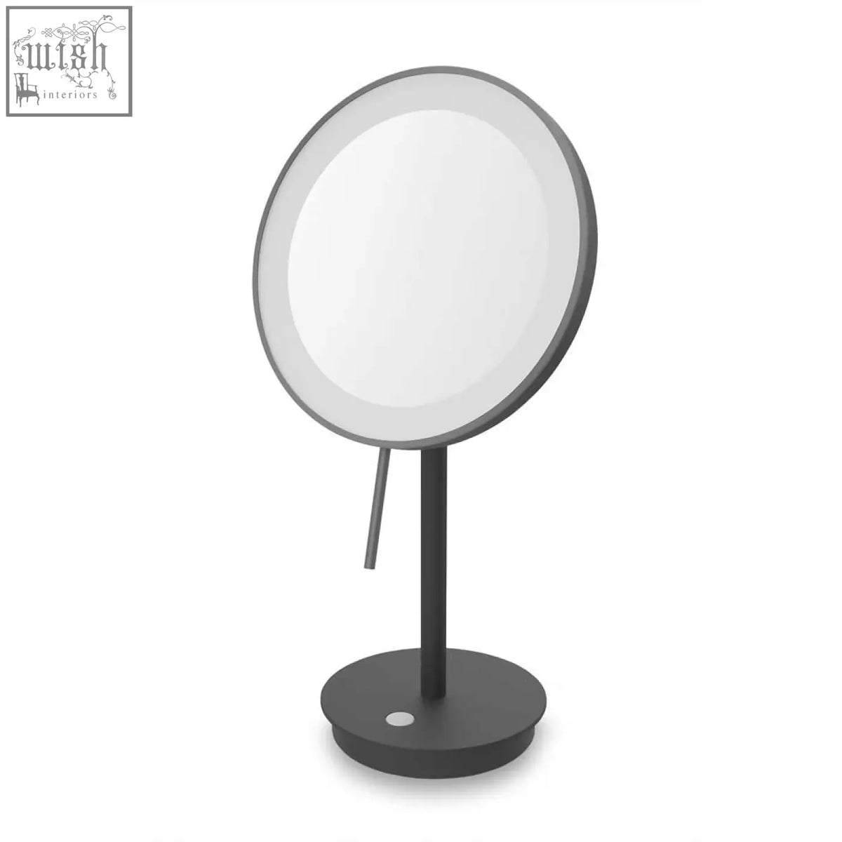 Black stainless steel led cosmetic mirror with sleek modern design and integrated edge lighting by Zack Alona