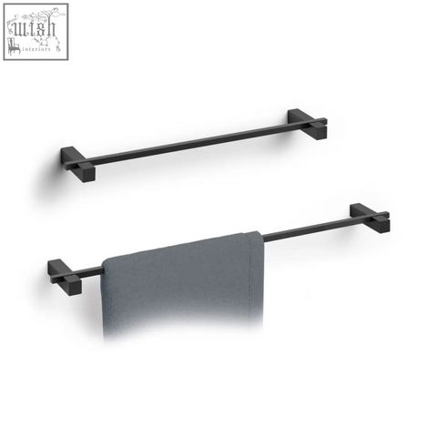 Black matte finished Zack Carvo towel rail with square wall-mounted brackets made of stainless steel 66 cm length