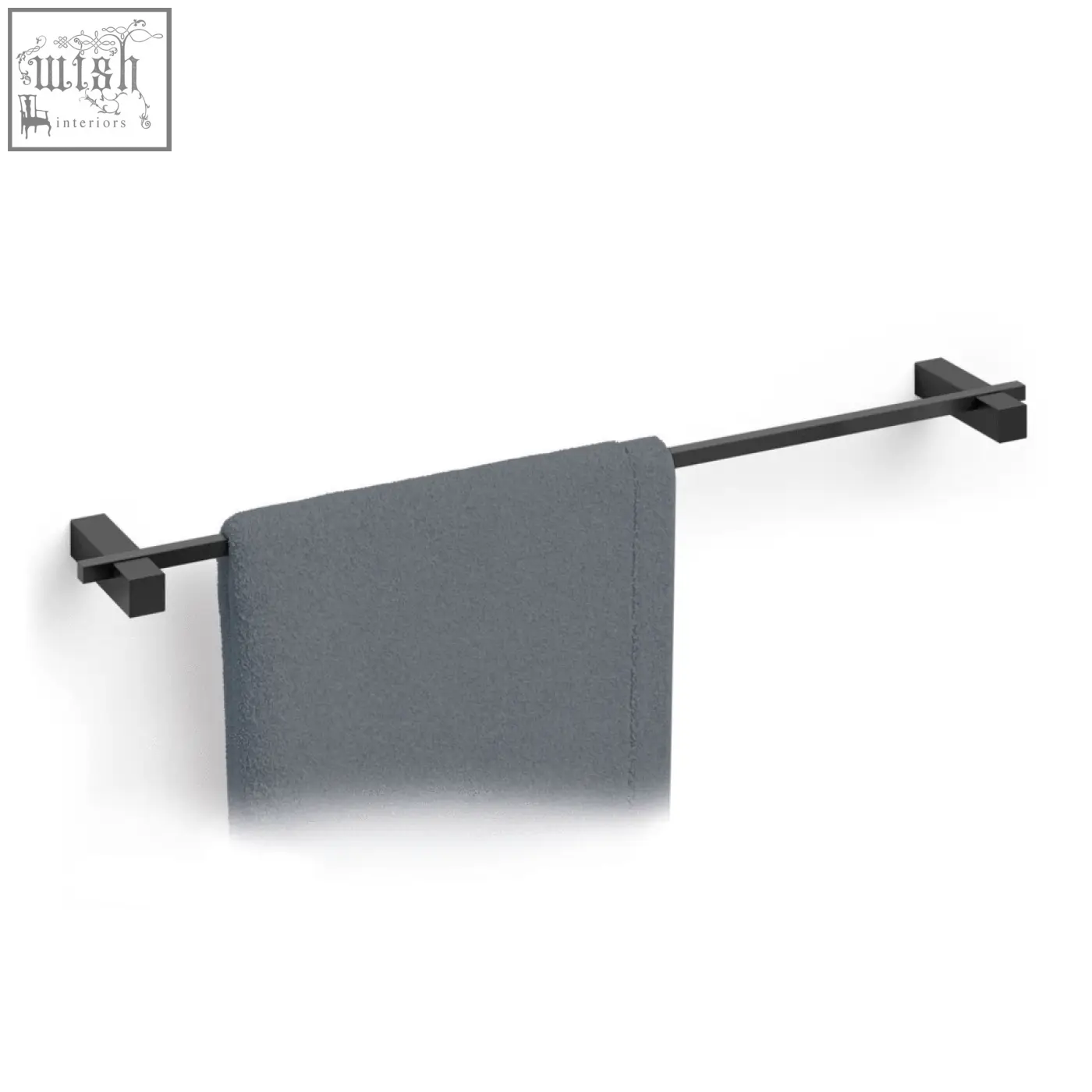 Black matte finished carvo towel rail with dark gray textured towel powder coated stainless steel 66 cm