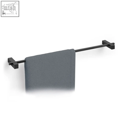 Black matte finished carvo towel rail with dark gray textured towel powder coated stainless steel 66 cm