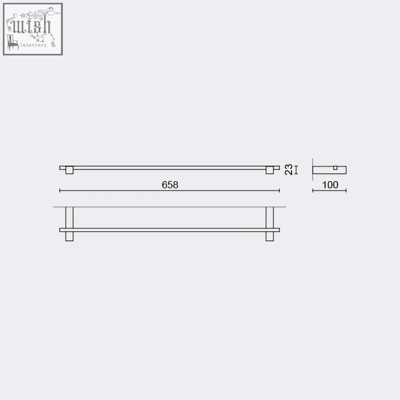 Minimalist two-tiered carvo towel rail in powder coated black stainless steel with clean lines and precise 66 cm dimensions