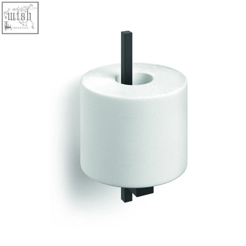 White toilet paper roll mounted on zack carvo black stainless steel spare toilet roll holder 40501