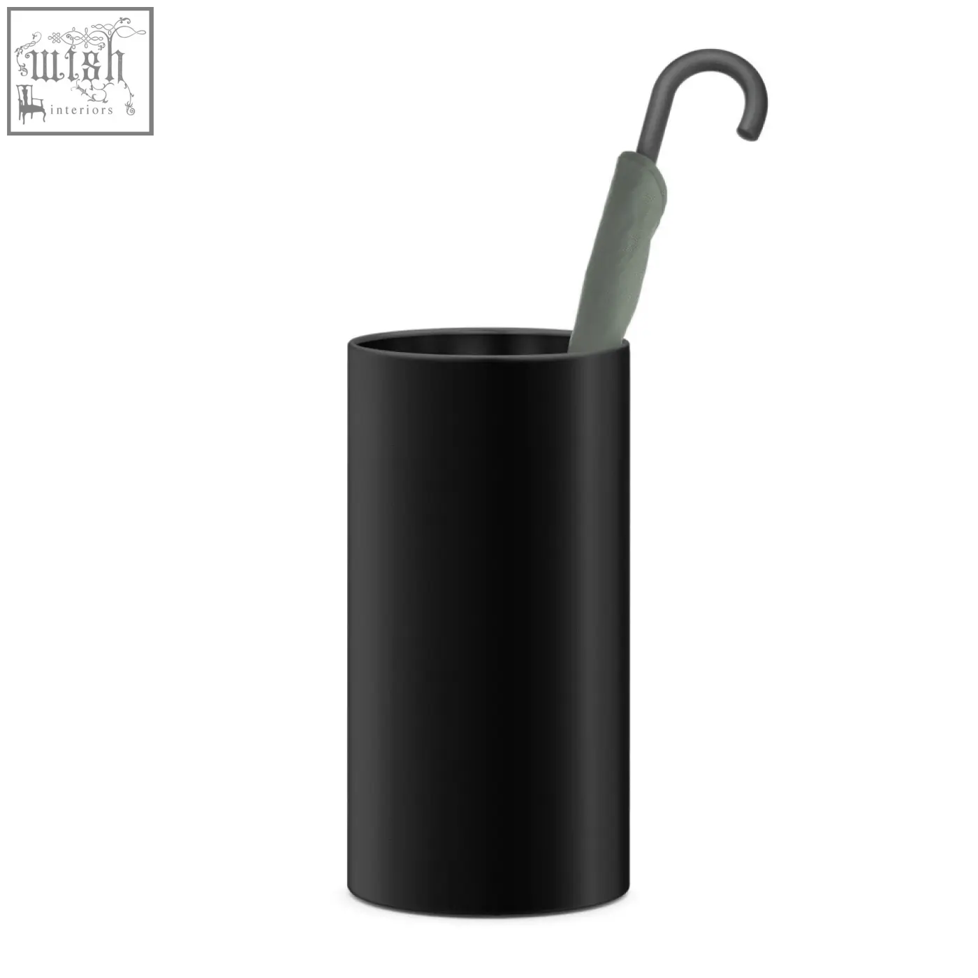 Black stainless steel civos umbrella stand holding a grey handled umbrella for stylish storage and organization