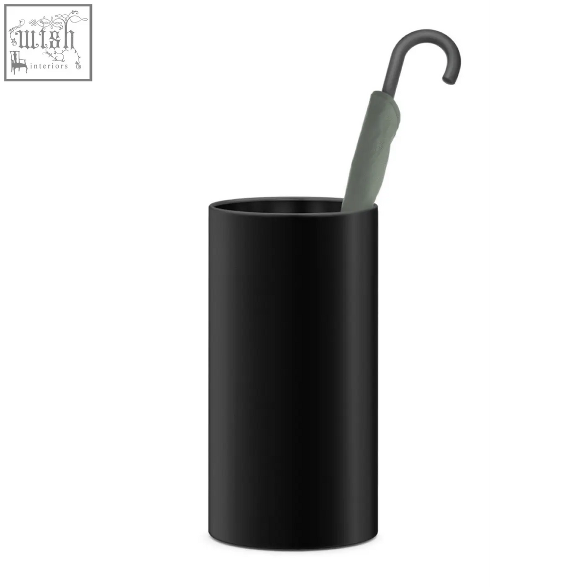Black stainless steel civos umbrella stand holding a grey handled umbrella for stylish storage and organization