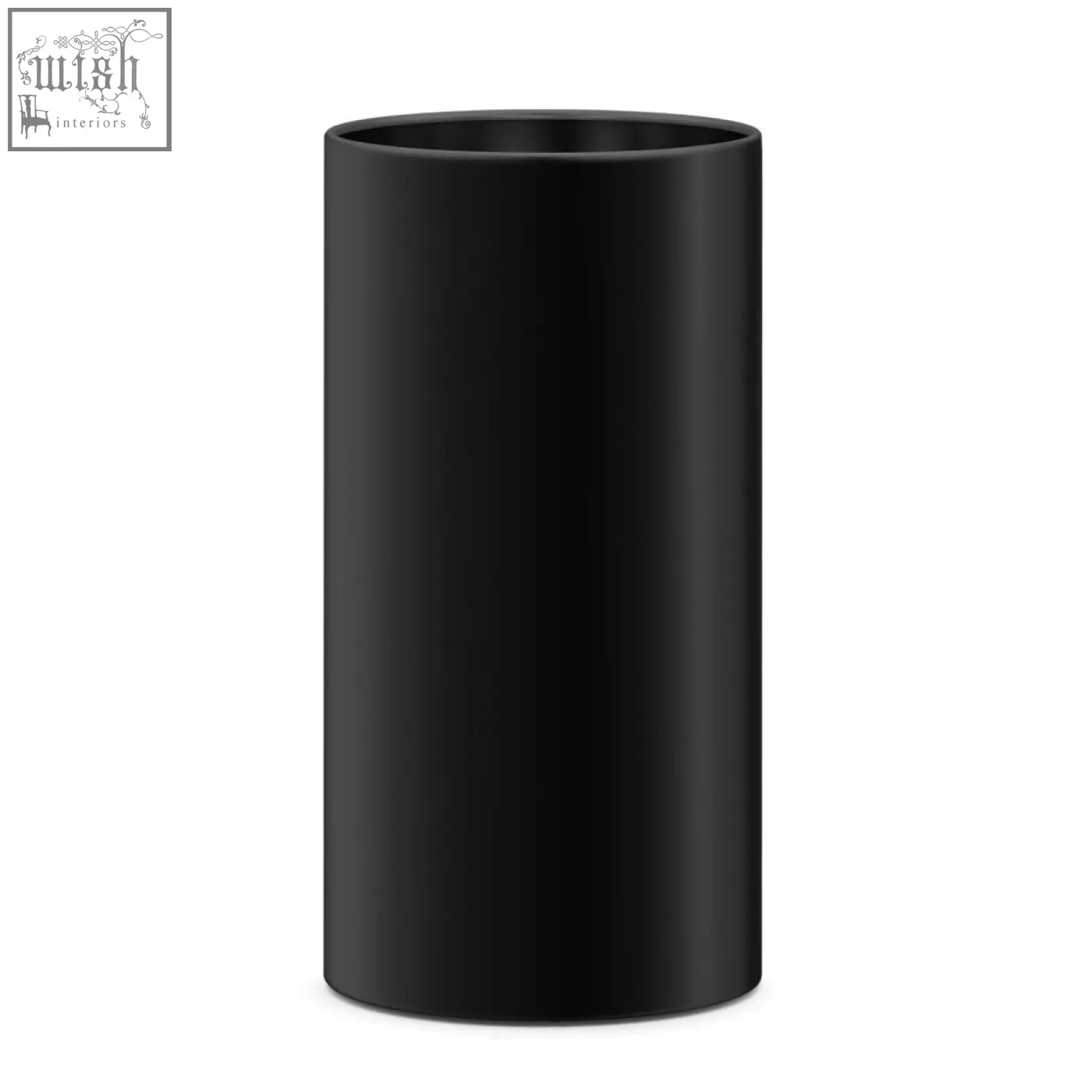 Black cylindrical trash can with matte finish featured as part of zack civos black stainless steel umbrella stand 50509