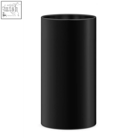 Black cylindrical trash can with matte finish featured as part of zack civos black stainless steel umbrella stand 50509