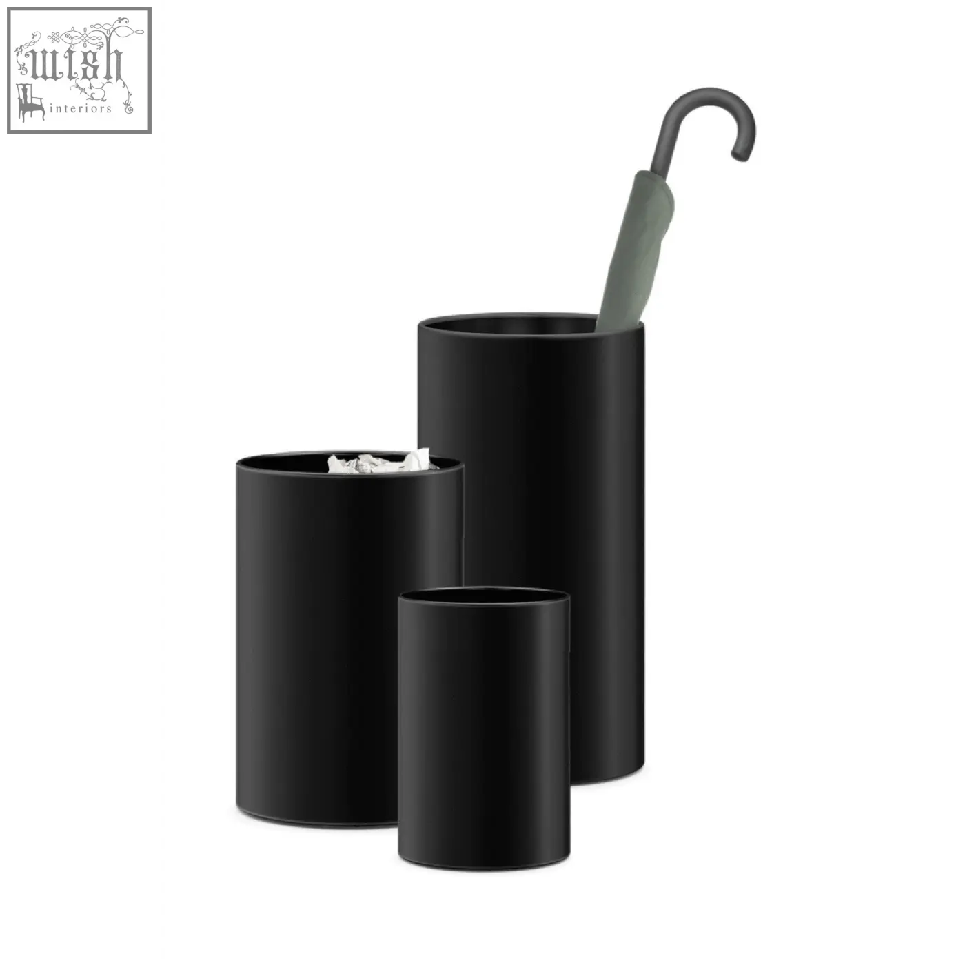 Black cylindrical civos umbrella stand with matte finish made of stainless steel for modern umbrella storage