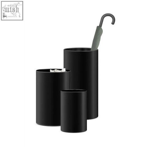 Black cylindrical civos umbrella stand with matte finish made of stainless steel for modern umbrella storage