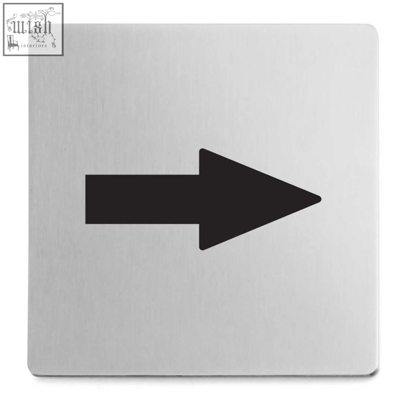 Zack indici premium arrow directional sign in brushed steel with a matt brushed finish and bold black arrow symbol
