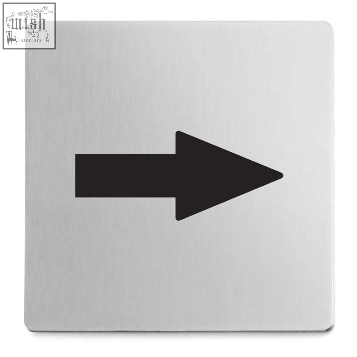 Zack indici premium arrow directional sign in brushed steel with a matt brushed finish and bold black arrow symbol