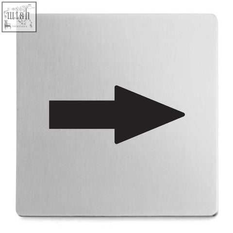 Zack indici premium arrow directional sign in brushed steel with a matt brushed finish and bold black arrow symbol
