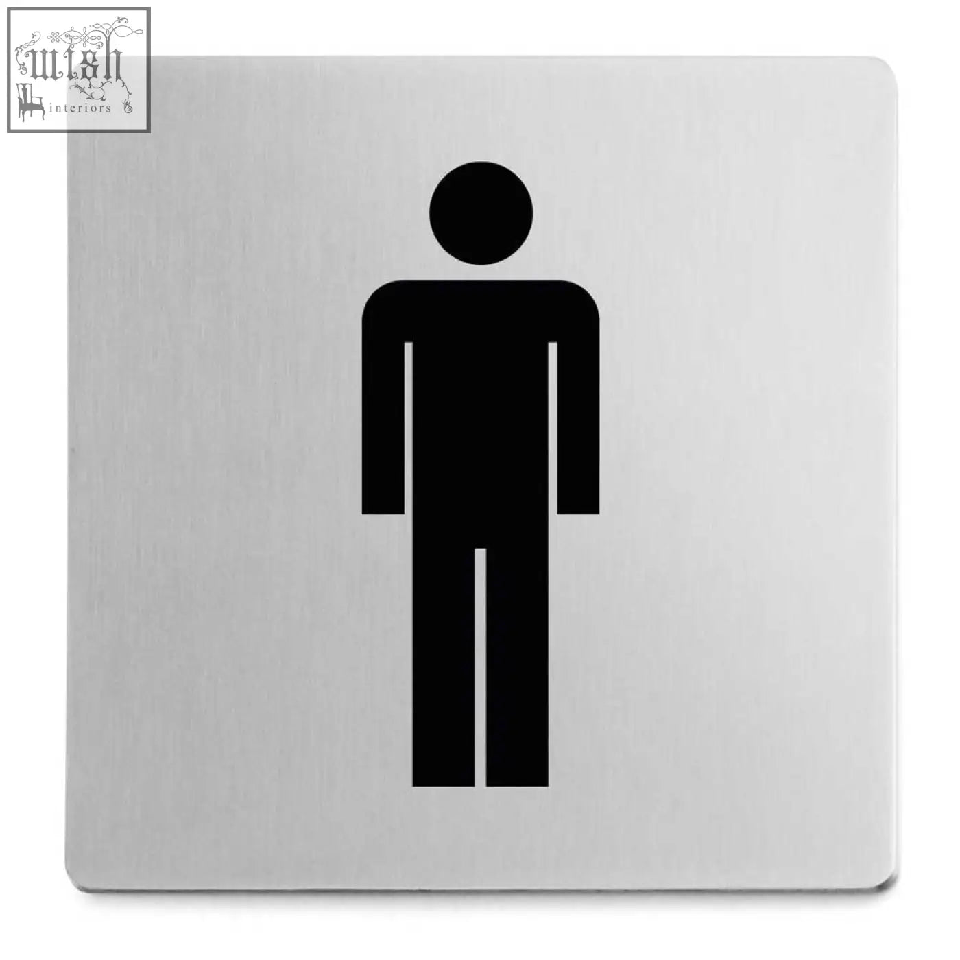 Zack indici premium brushed stainless steel men’s information sign with silver metallic finish and black silhouette figure