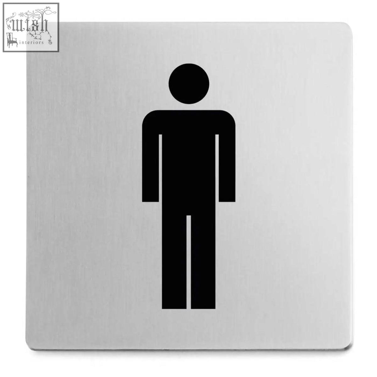 Zack indici premium brushed stainless steel men’s information sign with silver metallic finish and black silhouette figure