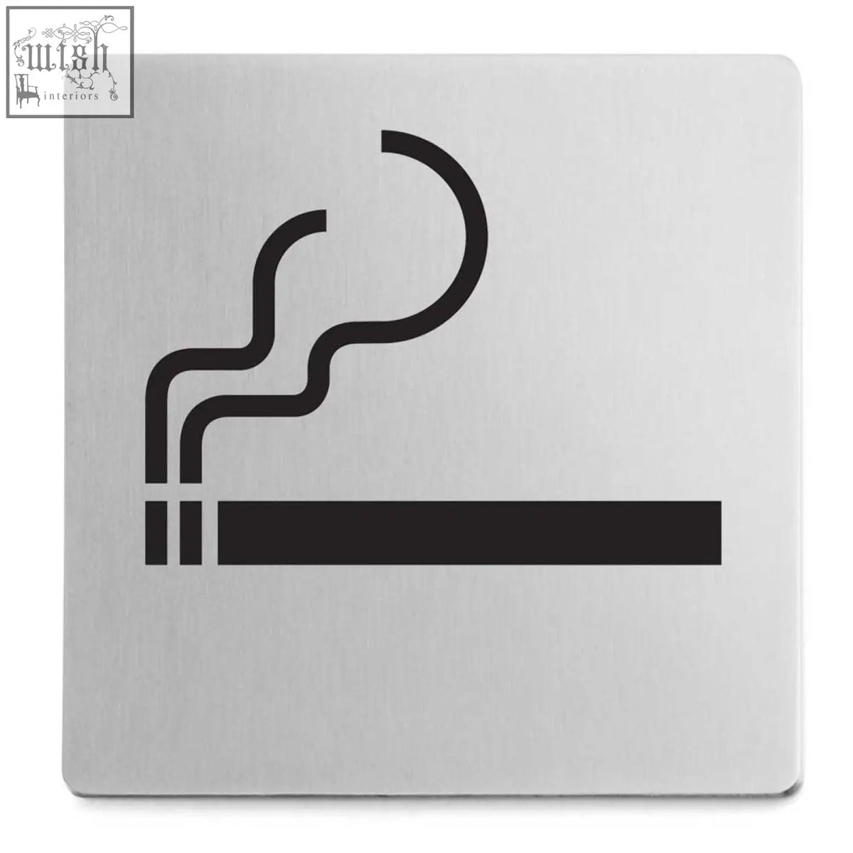 Silver metallic indici information sign with black cigarette silhouette made of brushed stainless steel for smoking permitted areas
