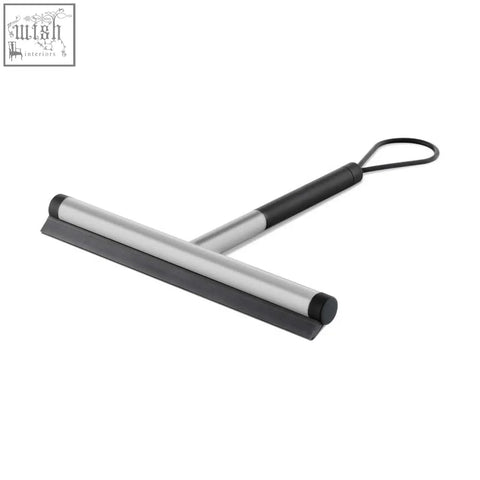 Silver and black jaz bathroom squeegee with brushed stainless steel short handle for bathroom use