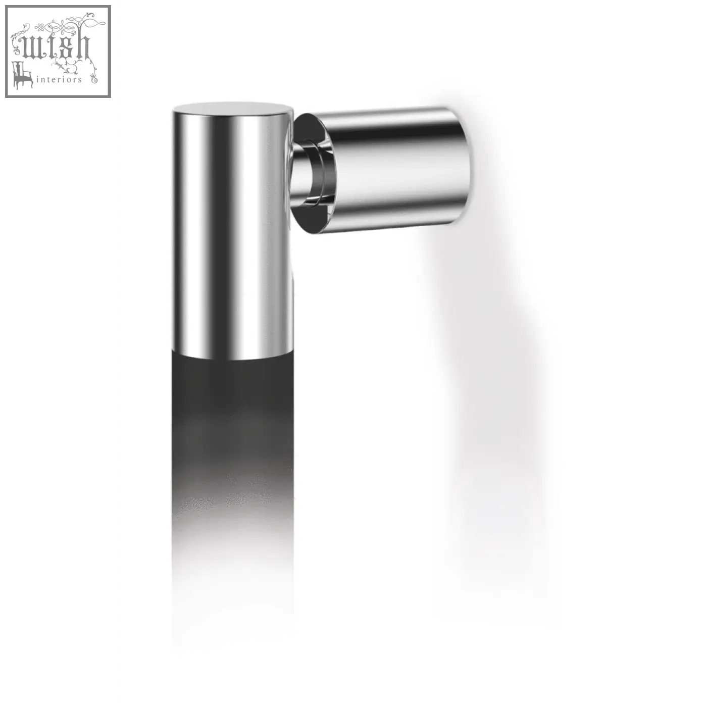 Chrome finished l-shaped wall-mounted towel rack with sleek modern design shown alongside jaz floor squeegee stainless steel