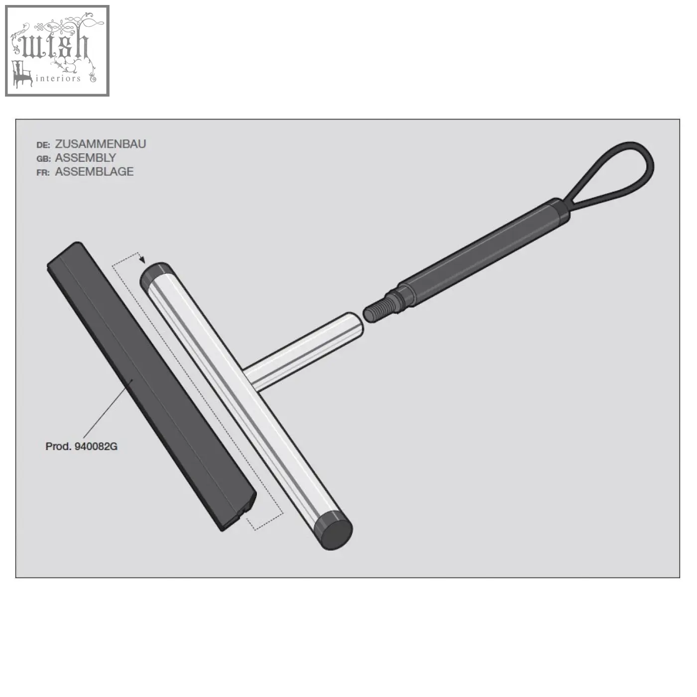 Silver-framed stainless steel jaz bathroom squeegee with black rubber blade and handle for window or glass cleaning