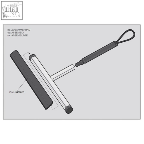 Silver-framed stainless steel jaz bathroom squeegee with black rubber blade and handle for window or glass cleaning